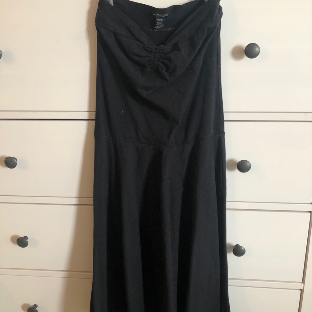 Strapless black swing skirt dress